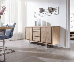 DELIFE Sideboard Live-Edge 172 cm Akazie Champagner 3 Schübe 4 Türen, Sideboards, Baumkantenmöbel, Massivholzmöbel, Massivholz, Baumkante, Wolf Live Edge
