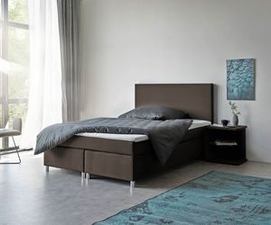 DELIFE Boxspringbett Cloud 140x200 cm Braun Topper und Matratze Flachgewebe, Boxspringbetten