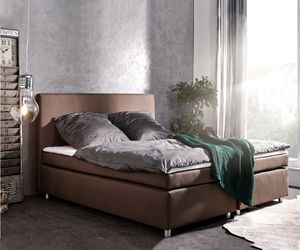 DELIFE Boxspringbett Paradizo 180x200 cm Braun Topper und Matratze Flachgewebe, Boxspringbetten