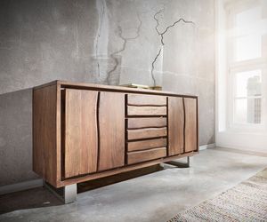 DELIFE Sideboard Live-Edge 147 cm Akazie Braun 3 Schübe 2 Türen, Sideboards, Baumkantenmöbel, Massivholzmöbel, Massivholz, Baumkante, Wolf Live Edge