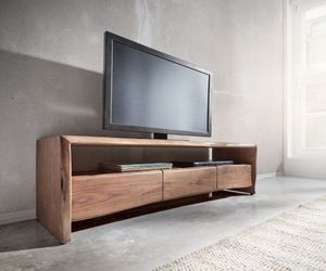 DELIFE Lowboard Live-Edge 145 cm Akazie Braun Fach 3 Schübe, Fernsehtische, Baumkantenmöbel, Massivholzmöbel, Massivholz, Baumkante, Wolf Live Edge