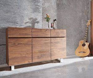 DELIFE Sideboard Live-Edge 147 cm Akazie Braun 3 Türen 3 Schübe, Sideboards, Baumkantenmöbel, Massivholzmöbel, Massivholz, Baumkante, Wolf Live Edge