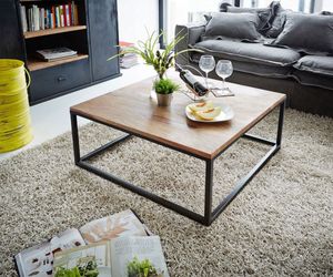 DELIFE Couchtisch Tatius 80x80 Sheesham Natur Industrial Optik, Couchtische