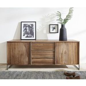 DELIFE Sideboard Odon 175x45 cm Natur Teak 2 Türen 3 Schubfächer, Sideboards
