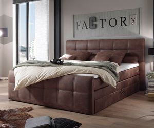 DELIFE Boxspringbett Amarillo 180x200 cm Braun mit Topper, Boxspringbetten