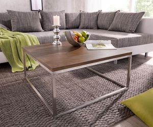 DELIFE Couchtisch Tatius 80x80cm Akazie Braun Gestell Edelstahl, Couchtische