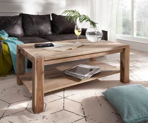 DELIFE Couchtisch Indra Sheesham Natur 120x70 Ablage Massivholz, Couchtische