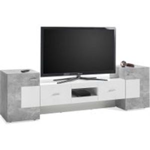 TV Schrank in Beton Grau und Weiß 200 cm breit