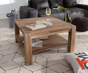 DELIFE Couchtisch Indra Sheesham Natur 80x80 Ablage Massivholz, Couchtische