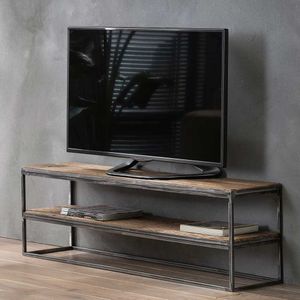 Fernsehtisch aus Recyclingholz und Stahl 130 cm breit