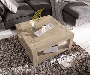 DELIFE Couchtisch Indra Akazie Champagner 80x80 massiv Ablage, Couchtische