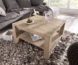 DELIFE Couchtisch Indra Akazie Champagner 80x80 Ablage massiv, Couchtische