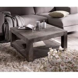 DELIFE Couchtisch Indra Akazie Platin 80x80 Massivholz Ablage, Couchtische