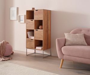 DELIFE Highboard Loca 125 cm Akazie Natur Massivholz 4 Schübe, Highboards