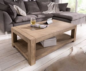 DELIFE Couchtisch Indra Akazie Champagner 120x70 massiv Ablage, Couchtische