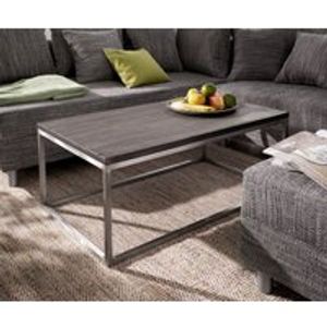 DELIFE Couchtisch Tatius 100x57 Akazie Platin Gestell Edelstahl, Couchtische