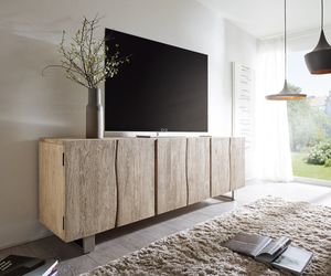 DELIFE Sideboard Live-Edge 220 cm Akazie Champagner massiv 6 Türen, Sideboards, Baumkantenmöbel, Massivholzmöbel, Massivholz, Baumkante, Wolf Live Edge