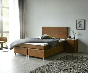 DELIFE Boxspringbett Cloud 140x200 cm Braun Topper und Matratze Microvelours, Boxspringbetten