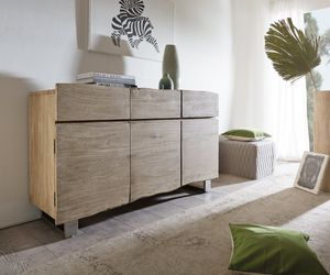 DELIFE Sideboard Live-Edge 147 cm Akazie Champagner 3 Türen 3 Schübe, Sideboards, Baumkantenmöbel, Massivholzmöbel, Massivholz, Baumkante, Wolf Live Edge