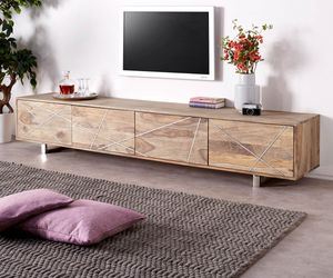 DELIFE Design-Lowboard Wyatt 220 cm Sheesham Natur 4 Türen Edelstahl, Fernsehtische