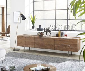 DELIFE Sideboard Pascale 230x48 cm Natur Teak 8 Fächer 2 Schübe, Sideboards