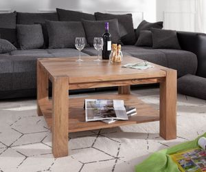 DELIFE Couchtisch Indra Akazie Natur 80x80 Ablage Massivholz, Couchtische