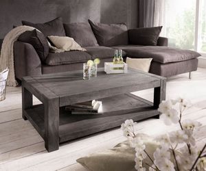 DELIFE Couchtisch Indra Akazie Platin 120x70 Massivholz Ablage, Couchtische