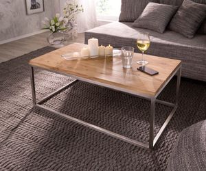 DELIFE Couchtisch Tatius 100x57 Akazie Natur Gestell Edelstahl, Couchtische