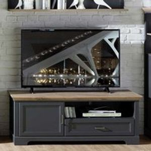 Fernsehunterschrank in Dunkelgrau und Eichefarben Landhaus Design