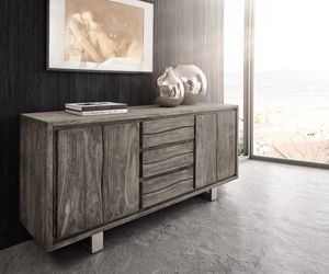 DELIFE Sideboard Live-Edge 172 cm Akazie Platin 3 Schübe 4 Türen, Sideboards, Baumkantenmöbel, Massivholzmöbel, Massivholz, Baumkante, Wolf Live Edge