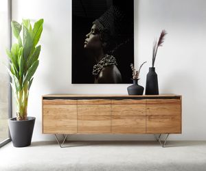 DELIFE Sideboard Stonegrace 200x45 cm Akazie Natur 4 Türen Baumkante, Sideboards