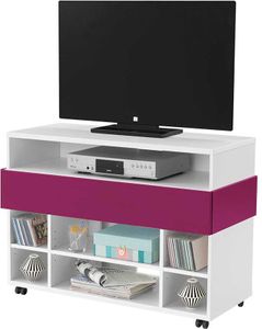 Fernsehtisch mit Rollen Weiß Pink
