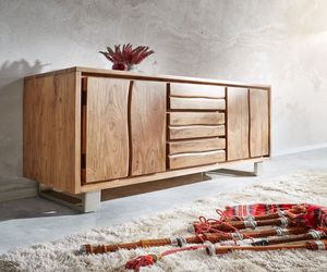 DELIFE Sideboard Live-Edge 172 cm Akazie Natur 3 Schübe 4 Türen, Sideboards, Baumkantenmöbel, Massivholzmöbel, Massivholz, Baumkante, Wolf Live Edge