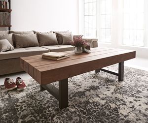 DELIFE Couchtisch Blokk 145x55 Akazie Braun mit Metallgestell, Couchtische