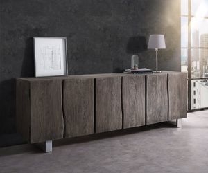 DELIFE Sideboard Live-Edge 220 cm Akazie Platin massiv 6 Türen, Sideboards, Baumkantenmöbel, Massivholzmöbel, Massivholz, Baumkante, Wolf Live Edge