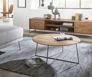DELIFE Couchtisch Leandra 80x80 cm Teak Natur Metallgestell, Couchtische
