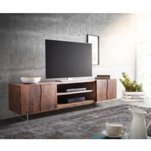 DELIFE Lowboard Live-Edge 200 cm Akazie Braun 4 Türen 2 Fächer Glasbeine, Fernsehtische, Baumkantenmöbel, Massivholzmöbel, Massivholz, Baumkante, Wolf Live Edge