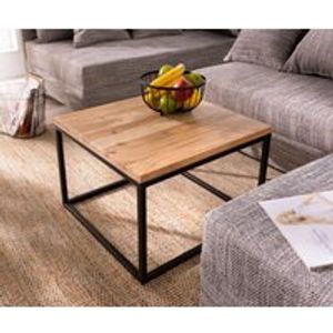 DELIFE Couchtisch Tatius 60x60cm Akazie Natur Gestell Schwarz, Couchtische