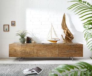 DELIFE Sideboard Pascale 230x48 cm Exotic Wood 4 Türen 2 Schübe, Sideboards