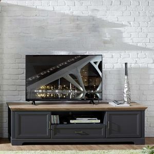 TV Lowboard in Dunkelgrau und Eichefarben Türen